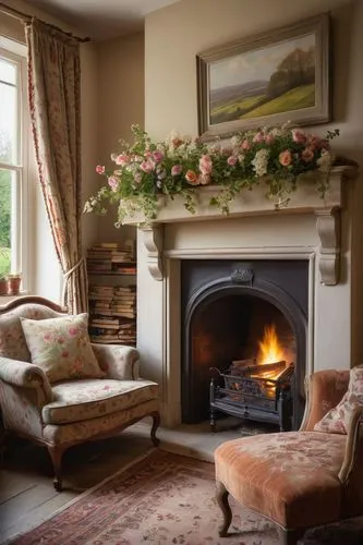 sitting room,chimneypiece,fireplace,fire place,fireplaces,christmas fireplace,country cottage,mantels,mantelpiece,mantelpieces,highgrove,log fire,home interior,homely,interior decor,floral corner,castlemartyr,coziness,overmantel,claverton,Illustration,Retro,Retro 09