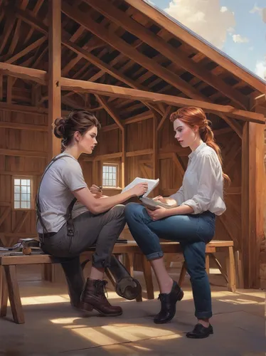 sci fiction illustration,cowgirls,the long-hair cutter,contemporary witnesses,riding lessons,game illustration,two girls,digital compositing,square dance,church painting,shoemaking,conversation,cg artwork,business women,courtship,painting technique,riding school,young women,picnic table,horse barn,Conceptual Art,Fantasy,Fantasy 03