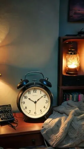 Show 8 o clock ,an alarm clock sitting next to a lamp on a night stand,bedside lamp,circadian,clocks,clockmaker,timequest,nightstand