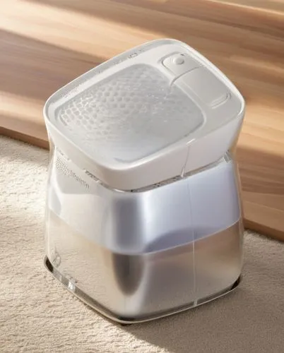 a glass and plastic container on the floor,ice cream maker,dehumidifier,air cushion,dehumidifiers,humidifier,humidifiers,Photography,General,Natural