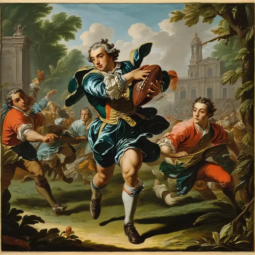 six-man football,touch football (american),gridiron football,eight-man football,flag football,sprint football,football player,playing football,international rules football,throwing leaves,tag rugby,traditional sport,ball carrier,rugby ball,touch football,quarterback,mini rugby,indoor american football,running back,gaelic football,Art,Classical Oil Painting,Classical Oil Painting 36
