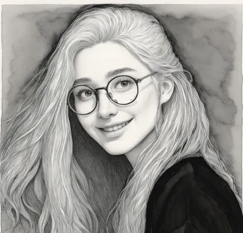 黑白,a pencil drawing of a woman wearing glasses,artist portrait,custom portrait,with glasses,silphie,girl portrait,kotova,Illustration,Black and White,Black and White 13