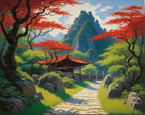 japan landscape,japanese garden,japan garden,japanese shrine,mountain scene,japanese background,ninomaru,landscape background,jigoku,japanese art,chuseok,forest landscape,kyoto,golden pavilion,hiromasa,ghibli,mountain landscape,kurama,japan,okami,Art,Artistic Painting,Artistic Painting 04