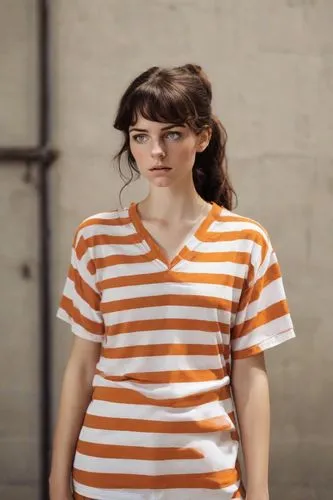 horizontal stripes,menswear for women,orange,striped background,isolated t-shirt,polo shirt,cotton top,girl in t-shirt,pin stripe,in a shirt,one-piece garment,tee,liberty cotton,active shirt,woman in menswear,female model,women's clothing,stripes,sewing pattern girls,feist,Photography,Natural