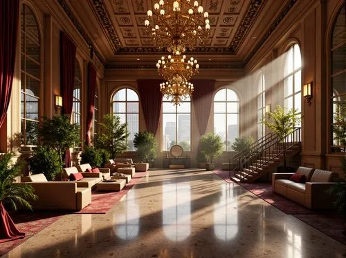 hotel lobby,lobby,ballroom,hallway,entrance hall,ornate room,foyer,3d rendering,hotel hall,royal interior,luxury hotel,amanresorts,hotel nacional,grand hotel,emirates palace hotel,neoclassical,3d render,grand hotel europe,crown palace,sapienza