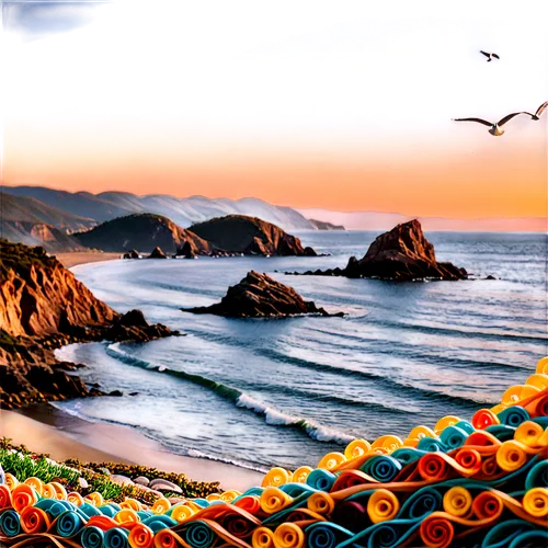 beach landscape,seascape,mazatlan,coastal landscape,busan sea,fishing nets,sea landscape,pismo beach,landscape background,photo painting,beach scenery,oversaturated,baja california sur,montara,pacific coastline,background colorful,beautiful beaches,photo art,crayon background,sunrise beach,Unique,Paper Cuts,Paper Cuts 09