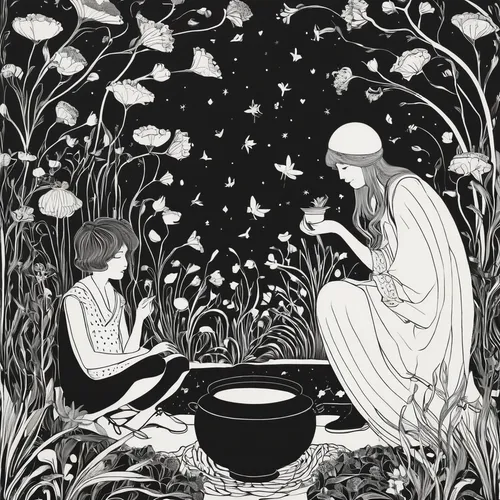 kate greenaway,woman at the well,the annunciation,book illustration,the night of kupala,wishing well,nativity,alfons mucha,mucha,the first sunday of advent,children's fairy tale,tea ceremony,cauldron,the third sunday of advent,the second sunday of advent,in the bowl,vintage illustration,lily of the field,first advent,work in the garden,Illustration,Black and White,Black and White 24