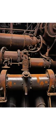 Corroded metal, rusted surface, decaying pipes, worn-out machinery, old factory setting, dark ambiance, warm color tone, high contrast lighting, close-up shot, detailed textures, rough edges, metallic