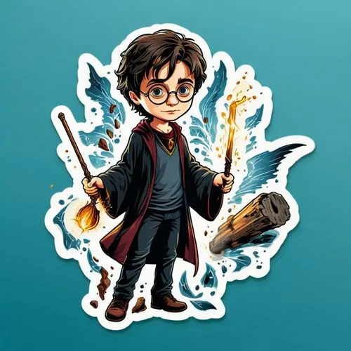 the harry potter sticker, with a wand and some water droplets,harry potter,potter,harrynytimes,gryffindor,wizarding,azkaban,Unique,Design,Sticker