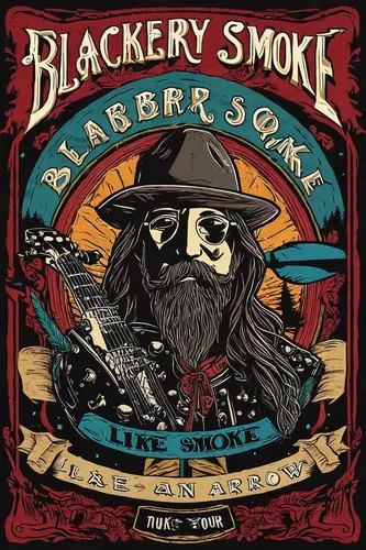 BLACKBERRY SMOKE - Like An Arrow Tour,cd cover,huckleberry,blackjack,black snake,bellow's smoker,smokestack,tennessee whiskey,red smoke,blues harp,album cover,tobacco pipe,the smoke,lincoln blackwood,