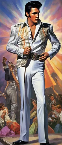 elvis impersonator,elvis,elvis presley,the king of pop,mohammed ali,disco,muhammad ali,blank vinyl record jacket,bollywood,matador,mariachi,mercury,macho,karate,country-western dance,las vegas entertainer,michael jackson,pompadour,camel joe,70's icon,Illustration,Paper based,Paper Based 04