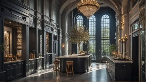 there is a huge chandelier in the center of this kitchen,sacristy,luxury home interior,driehaus,rijksmuseum,mauritshuis,foyer,Photography,General,Fantasy