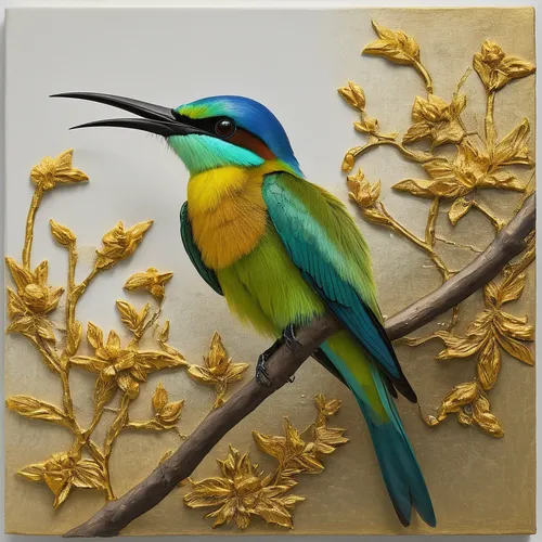 bird painting,bee eater,european bee eater,sunbird,ornamental bird,an ornamental bird,colorful birds,southern double-collared sunbird,decoration bird,bird illustration,birds gold,orange-breasted sunbird,gouldian,glass painting,flower and bird illustration,brown-throated sunbird,tropical bird,bird drawing,bird frame,beautiful bird,Conceptual Art,Daily,Daily 18