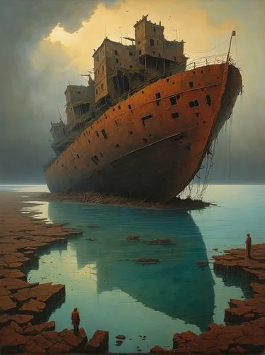 shipwreck,ship wreck,the wreck of the ship,sunken ship,arthur maersk,arnold maersk,digging ship,the wreck,sinking,a cargo ship,boat wreck,ghost ship,cargo ship,concrete ship,shipwreck beach,troopship,boat landscape,sea fantasy,old ship,sunken boat,Conceptual Art,Oil color,Oil Color 05