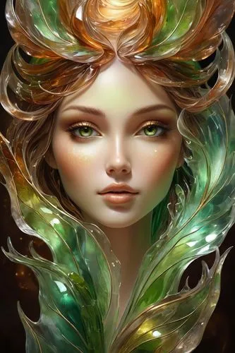 dryad,faery,faerie,fantasy portrait,medusa,green mermaid scale,flora,fae,mermaid vectors,fantasy art,mystical portrait of a girl,natura,elven flower,merfolk,the enchantress,fairy peacock,medusa gorgon,flora abstract scrolls,world digital painting,poison ivy,Illustration,Realistic Fantasy,Realistic Fantasy 01