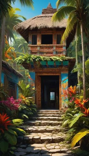 tropical house,cabana,paradisus,palmilla,tropical island,bali,tropical bloom,mayakoba,kanaloa,cabanas,palapa,yamatai,paraiso,bahamonde,araruama,hacienda,tambu,tropics,casitas,ixtapa,Conceptual Art,Oil color,Oil Color 07