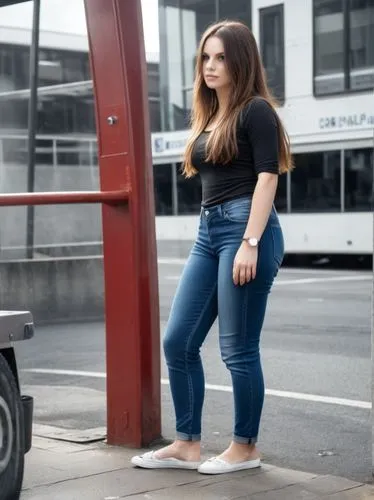 at random,a woman in high rise jeans leans against a pole,lijn,parking machine,flixbus,girl and car,luas,carbossiterapia,car model,skinny jeans,jeans,bin,bus shelters,gepaecktrolley,liftgate,bus stop,