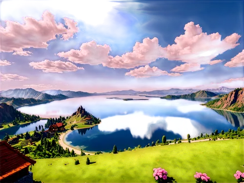 crater lake,heaven lake,landscape background,virtual landscape,panoramic landscape,mountainous landscape,beautiful landscape,fantasy landscape,mountain world,skylands,asheron,mountain landscape,high landscape,salt meadow landscape,mountain scene,cartoon video game background,cloudcroft,mountain valleys,alpine landscape,alpine lake,Unique,Pixel,Pixel 03