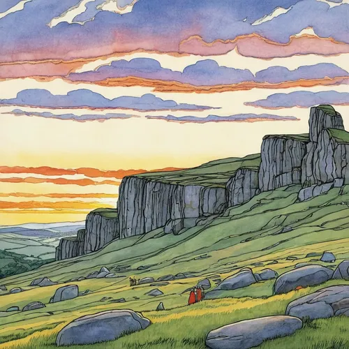 meteora,malham cove,karst landscape,limestone cliff,braque d'auvergne,mountain plateau,valley of desolation,yamnuska,moher,background with stones,delmece plateau,grasslands,escarpment,donegal,prairie,bastei,yorkshire dales,cliffs of moher,rapanui,whernside,Illustration,Realistic Fantasy,Realistic Fantasy 31