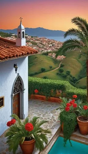 roof landscape,andaluz,andalucia,provencal,andalucian,andaluza,spanish tile,home landscape,casares,terrazza,houses clipart,roof tiles,landscape background,terraza,holiday villa,red roof,marocco,ligures,asinof,andalusian,Art,Artistic Painting,Artistic Painting 30