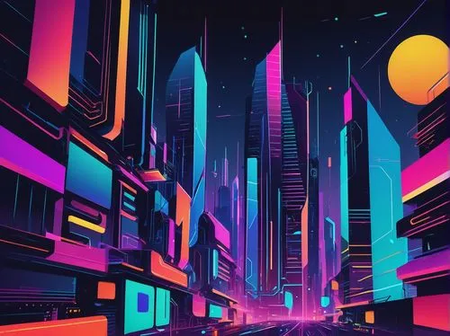 colorful city,futuristic landscape,metropolis,cityscape,cyberpunk,panoramical,80's design,neon arrows,fantasy city,abstract retro,futuristic,scifi,tokyo city,cyberspace,shinjuku,retro background,tokyo,sci-fi,sci - fi,city,Art,Artistic Painting,Artistic Painting 40