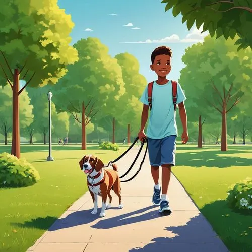 boy and dog,walking dogs,walk in a park,my dog and i,dog illustration,dog walker