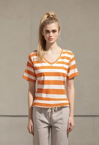 horizontal stripes,girl in t-shirt,isolated t-shirt,striped background,polo shirt,female model,stripes,pin stripe,teen,menswear for women,stripe,video scene,a uniform,orange,mime,long-sleeved t-shirt,a wax dummy,character animation,mime artist,striped,Digital Art,Flat Papercut