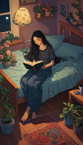 girl studying,the little girl's room,satrapi,hikikomori,farrokhzad,miniaturist,Illustration,Japanese style,Japanese Style 16