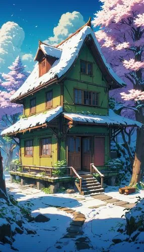 winter house,butka,lonely house,house in mountains,snow roof,house in the mountains,Illustration,Japanese style,Japanese Style 03