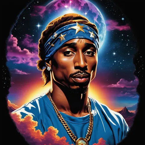 High detailed photo realistic hologram futuristic sunset tupac world in a tear drop cloud nebula precious moments t-shirt emblem looney toon gangster timelord howling at moon with star tribal shape su