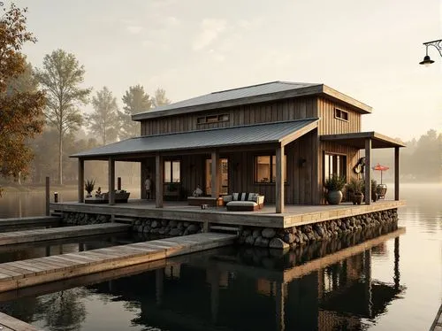 floating huts,house with lake,house by the water,boat house,stilt house,boathouse,pool house,houseboat,summer house,wooden house,stilt houses,summer cottage,3d rendering,inverted cottage,houseboats,timber house,wooden sauna,pavillon,render,summerhouse