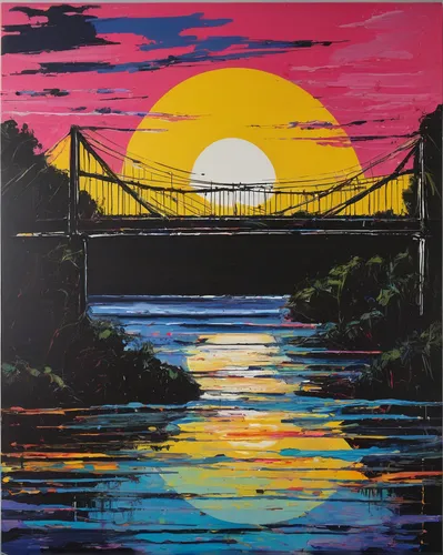 rainbow bridge,scenic bridge,railroad bridge,pontsycyllte,acrylic paint,oil painting on canvas,suspension bridge,bridge,oil pastels,bridges,gladesville bridge,art painting,river landscape,humpback bridge,oil on canvas,bridge arch,tied-arch bridge,arch bridge,love bridge,chain bridge,Conceptual Art,Graffiti Art,Graffiti Art 06