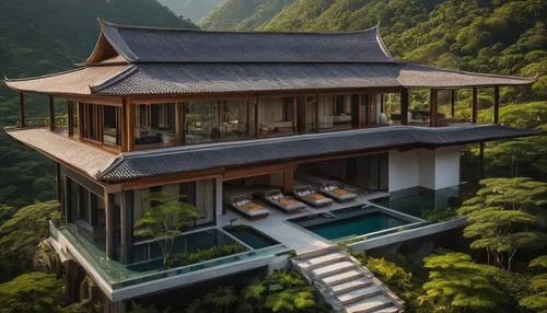 japanese architecture,asian architecture,roof landscape,chinese architecture,house in the mountains,house in mountains,beautiful japan,golden pavilion,wooden roof,tree house hotel,tropical house,beautiful home,luxury property,the golden pavilion,south korea,ryokan,grass roof,house roof,pool house,kumano kodo,Photography,General,Natural