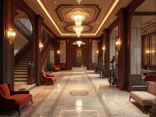 hallway,ballroom,corridor,hallway space,lobby,hotel lobby,corridors,ornate room,hotel hall,entrance hall,luxury hotel,grand hotel,royal interior,venetian hotel,baccarat,sapienza,claridges,empty interior,interiors,cochere,Photography,General,Realistic