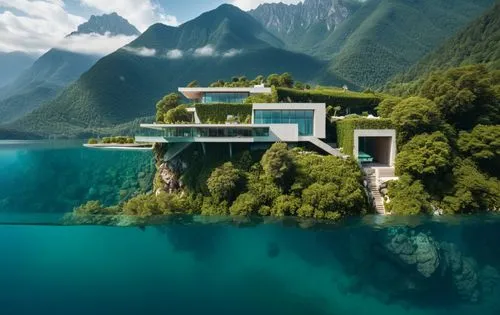 house with lake,house by the water,house in the mountains,house in mountains,floating huts,dreamhouse,amanresorts,cube stilt houses,beautiful home,luxury property,tropical house,moorea,floating island,slovenia,island suspended,floating islands,floating over lake,seasteading,infinity swimming pool,cubic house,Photography,Artistic Photography,Artistic Photography 01