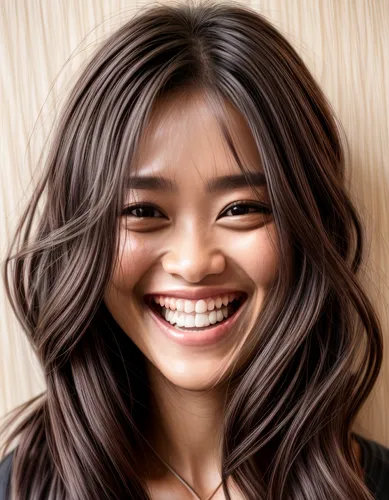 layered hair,asian semi-longhair,a girl's smile,killer smile,filipino,smiling,grin,portrait background,artificial hair integrations,asian woman,cosmetic dentistry,a smile,janome chow,radiant,edit icon,eurasian,smile,smooth hair,asian girl,cheerful