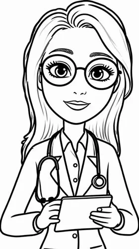 a female doctor wearing glasses and holding a clipboard,secretarial,cartoon doctor,my clipart,female doctor,coloring page,coloring pages,Design Sketch,Design Sketch,Rough Outline