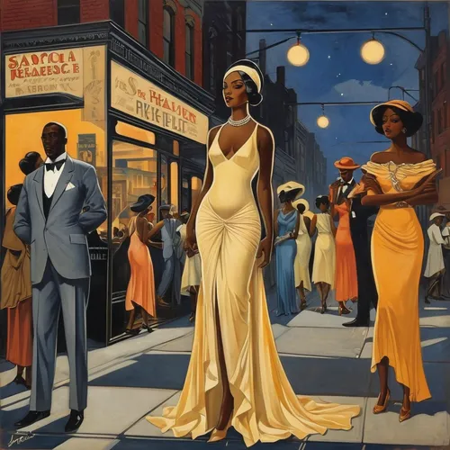 ester williams-hollywood,african american woman,vintage illustration,harlem,blues and jazz singer,vintage art,beautiful african american women,david bates,art deco woman,sarah vaughan,black women,vintage fashion,vintage man and woman,ann margarett-hollywood,carol m highsmith,evening dress,jack roosevelt robinson,roaring twenties,vintage 1950s,african woman,Illustration,Realistic Fantasy,Realistic Fantasy 21