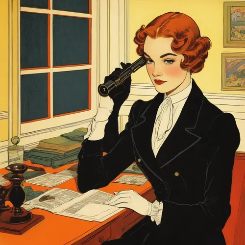 Imagine Molly McGrath as a detective solving a thrilling murder case.,telephone operator,vintage telephone,telephone,switchboard operator,telephony,telephone accessory,telephone handset,vintage illust