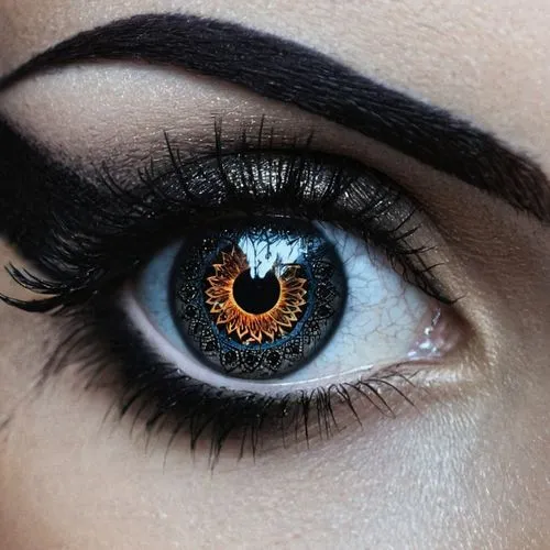 peacock eye,eyes makeup,coloboma,women's eyes,orange eyes,the blue eye,seye,eye,cosmic eye,eye shadow,ojos,cat eye,volgyes,pupil,abstract eye,blue eye,brown eye,heterochromia,teal and orange,oeil,Illustration,Realistic Fantasy,Realistic Fantasy 46