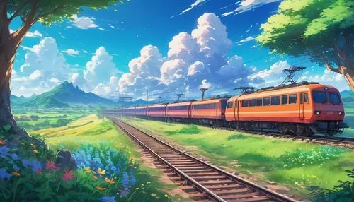 train,wooden train,studio ghibli,train ride,the train,sky train,train of thought,last train,railroad,trains,green train,long-distance train,railway,tracks,eurobahn,train route,tsumugi kotobuki k-on,train way,animal train,international trains,Illustration,Japanese style,Japanese Style 03