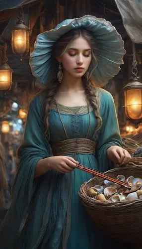 candlemaker,perfumer,woman holding pie,fortuneteller,apothecary,basketmaker,fortune teller,girl with bread-and-butter,confectioner,miniaturist,proprietress,apothecaries,basketmakers,merchant,herbalists,innkeeper,basket maker,cupbearer,fortune telling,perfumers,Conceptual Art,Daily,Daily 32