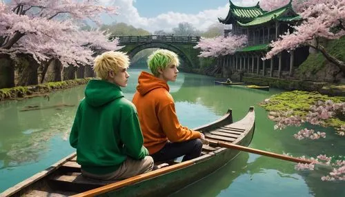 dragon boat,Deku,Bakugou,anime,real life,river,Conceptual Art,Fantasy,Fantasy 13