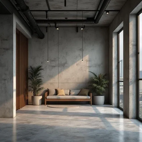 concrete ceiling,contemporary decor,hallway space,exposed concrete,interior modern design,modern decor,interior design,loft,modern minimalist lounge,minotti,3d rendering,living room,ceramic floor tile,daylighting,modern room,home interior,apartment lounge,structural plaster,interiors,interior decoration,Photography,General,Realistic