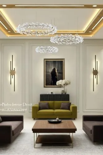 Three seater modern minimalist style sofa covering the area between the other sofas,a room with a couch and chairs and a painting on the wall,ceiling light,ceiling lighting,interior decoration,mouawad