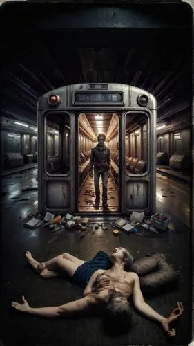 the morgue,conceptual photography,photo manipulation,passengers,train compartment,autopsy,cd cover,photomanipulation,play escape game live and win,train car,the girl is lying on the floor,sci fi surgery room,dead earth,hathseput mortuary,photoshop manipulation,photomontage,railway carriage,train shocks,digital compositing,the train