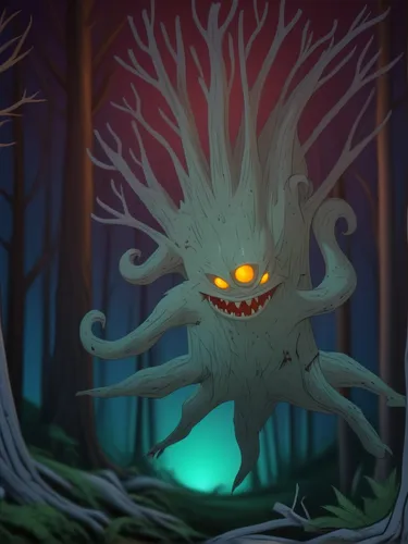 scary monster in the tree scary forest,glowworm,haunted forest,cuthulu,forest fish,tree torch,stump,tree mushroom,creepy tree,supernatural creature,forest mushroom,sunroot,forest animal,forest man,str