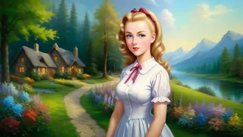 dorthy,fairy tale character,landscape background,housemaid,background image,children's background,avonlea,fantasy picture,android game,maidservant,storybook character,dorothy,innkeeper,housekeeper,world digital painting,dirndl,chambermaid,girl in the garden,cartoon video game background,portrait background