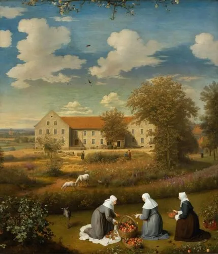 agricultural scene,pastoral,church painting,brueghel,village scene,farm landscape