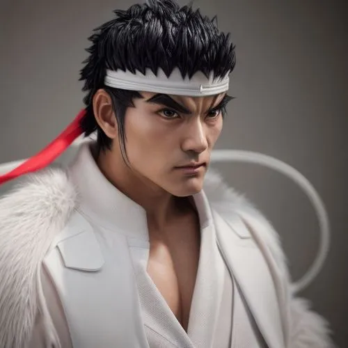 ryu in designer clothes,3d figure,kotobukiya,game figure,cosplay image,actionfigure,jin deui,white fur hat,taekkyeon,elvis impersonator,male character,nine-tailed,action figure,martial arts uniform,re